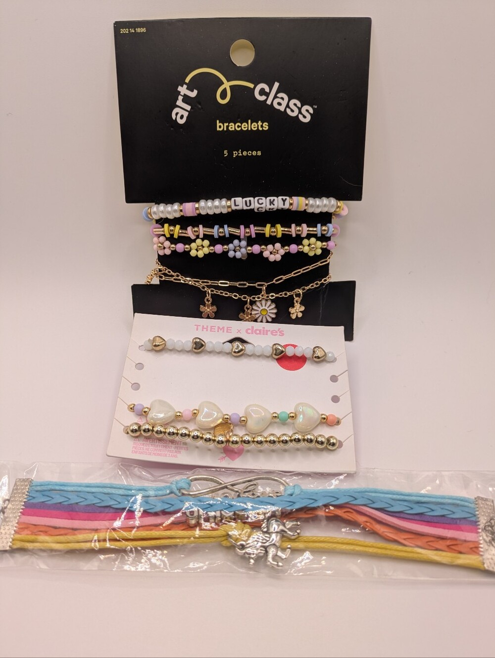 Bundle Of 9 New Girl's Bracelets, Various Designs, Gold Tones Silver Tones